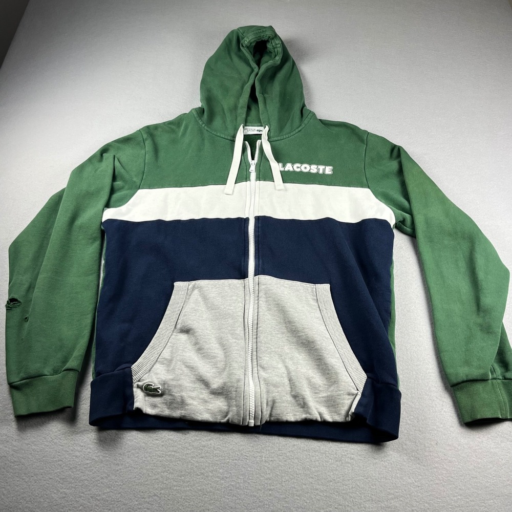 Lacoste Sport Mens Full Zip Hoodie Preppy Colorblock Sweatshirt Large FA12936